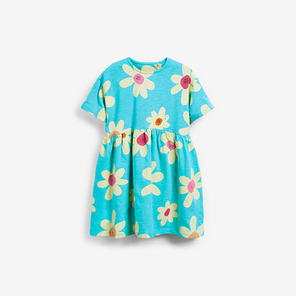Baby Girl Floral Print Pattern Round Neck Cotton Dress, MyKids-USA®, Baby & Toddler Dresses, MyKids-USA - Size/Age - 90 (12-24M) - Color - Blue -  -  - JM2303121942-A