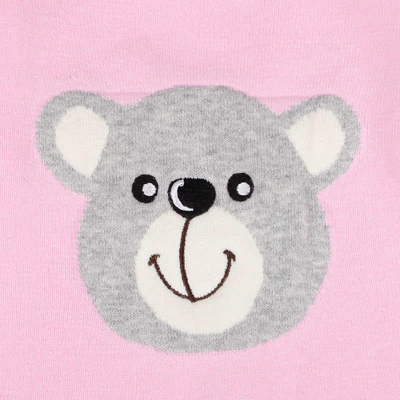 Baby Girl Cartoon Bear Graphic Long Sleeves Knit Thermal Jumpsuit My Kids-USA
