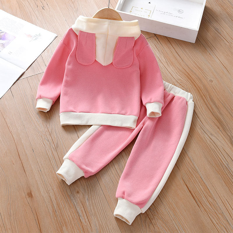 Baby Girl Bunny Print Pattern Cotton Sport Style Hoodies Sets My Kids-USA