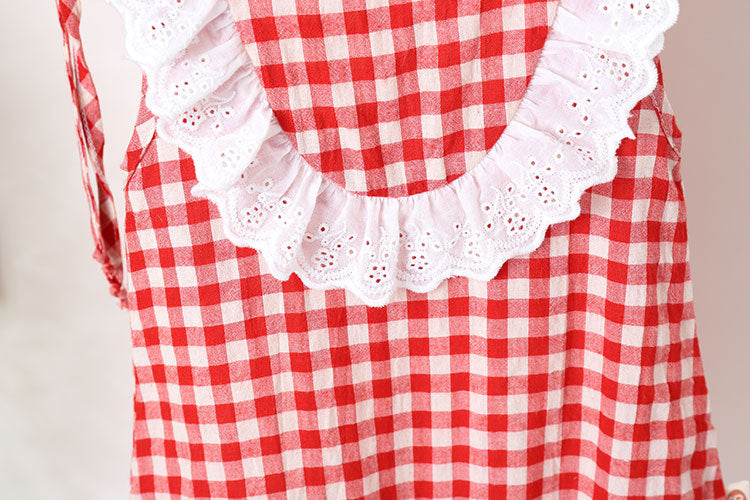 Baby Girl Grid Pattern Ruffles Collar Sleeveless Romper My Kids-USA