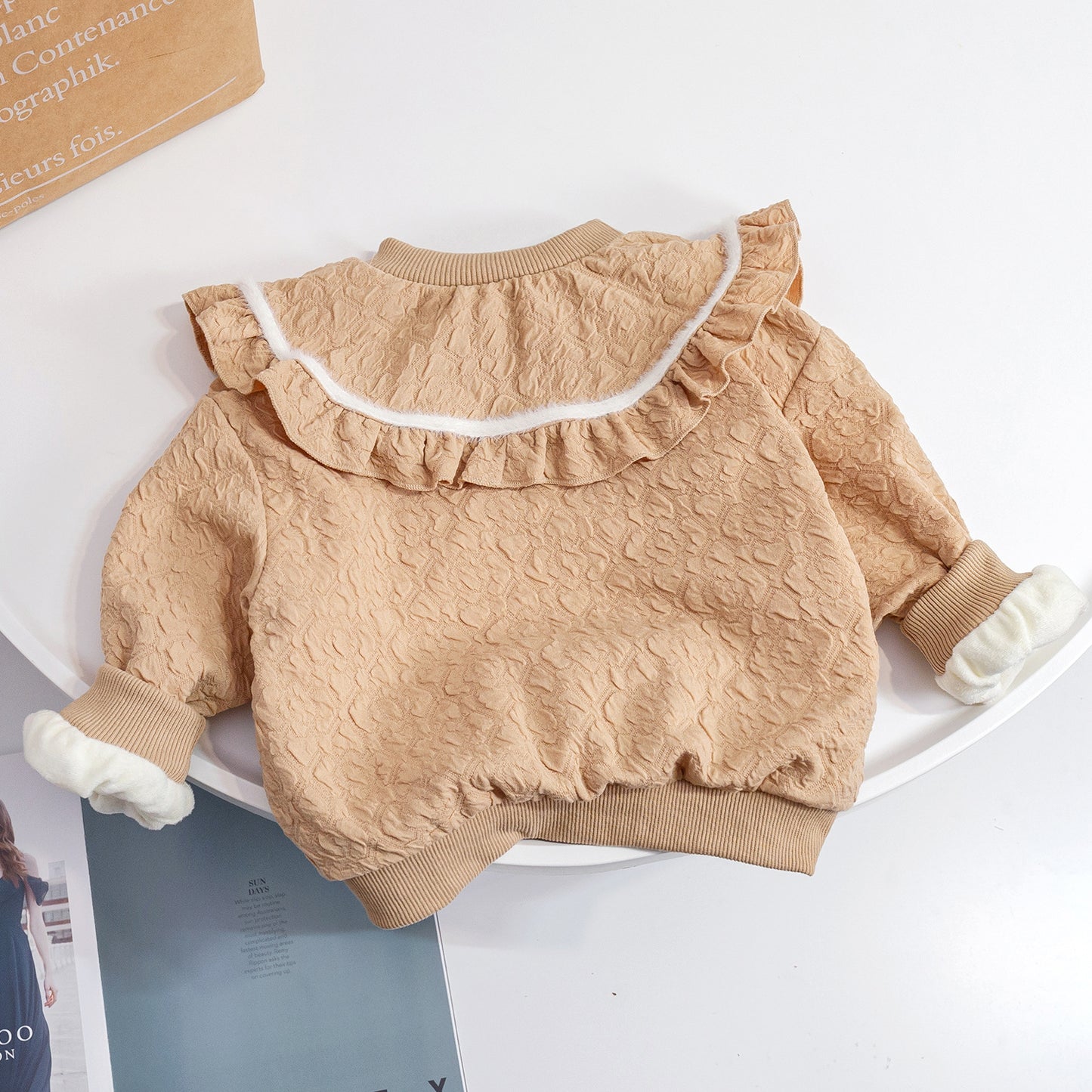 Baby Girl Solid Color Doll Neck Long Sleeve Cute Hoodies My Kids-USA
