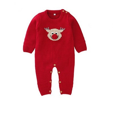 Baby Christmas Elk Pattern Solid Color Knitted Sweater Rompers My Kids-USA