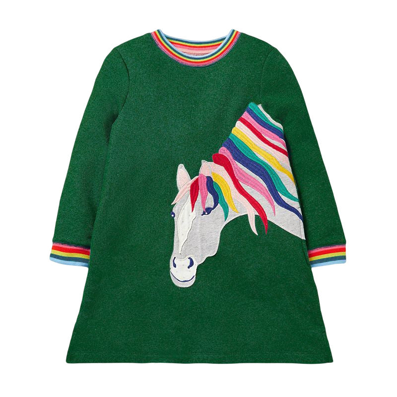 Baby Girl Horse Embroidered Pattern Vintage Style Dress My Kids-USA