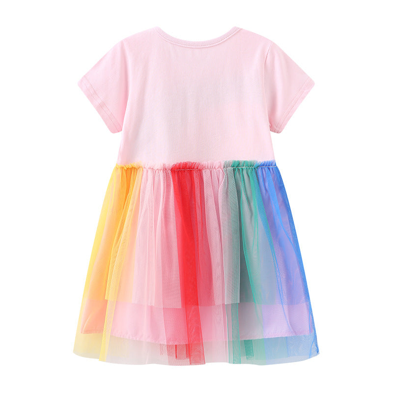 Baby Girl Mesh Patched Design Print Pattern Cute Princess Dress