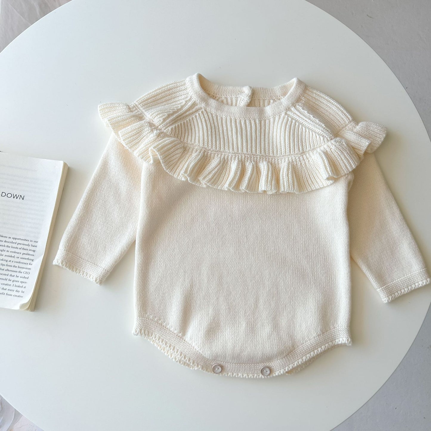 Baby Solid Color Ruffle Design Simple Style Knit Bodysuit My Kids-USA