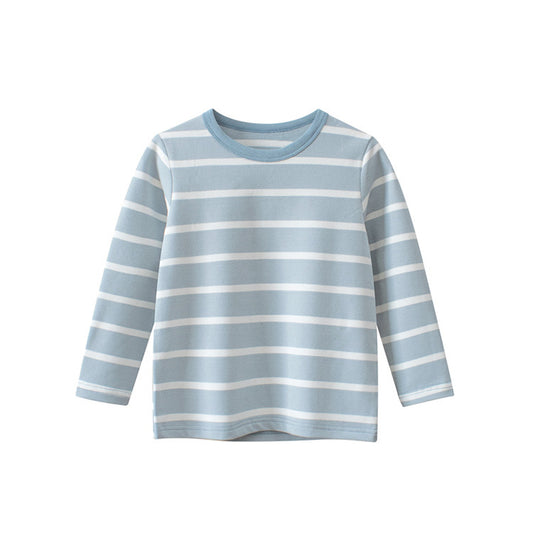 Camisa de algodón suave de manga larga con patrón de rayas azul bebé 