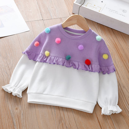 Baby Girl Fur Ball Patched Design Colormatching Design Hoodies My Kids-USA