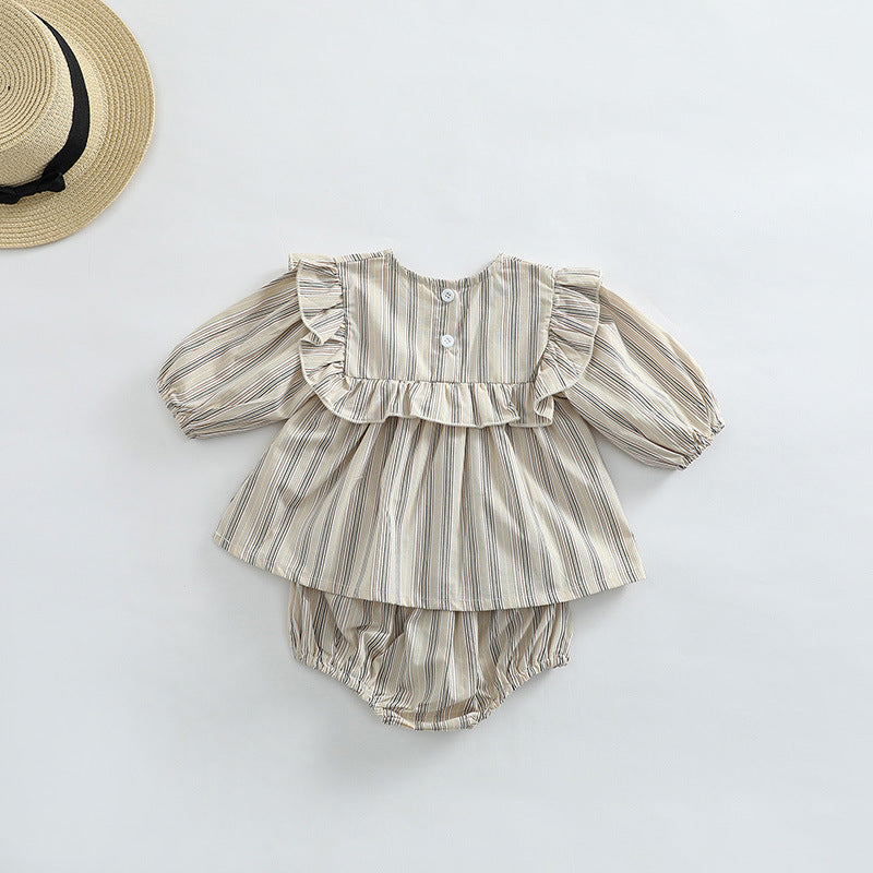 Baby Girl Striped Pattern Shirt Combo Shorts 1 Pieces Sets My Kids-USA