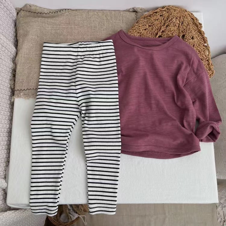 Baby Girl Striped Pattern Elastic Tight Knit Pants