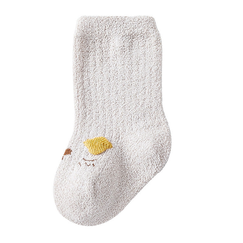 Baby Cartoon Pattern Coral Fleece Comfy Mid-Tube Socks, MyKids-USA®, Socks, MyKids-USA - Size/Age - S (0-1Y) - Color - Beige -  -  - JM2210200146-A