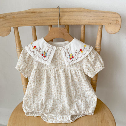 Baby Girl Ditsy Flower Graphic Embroidered Pattern Collar Onesies