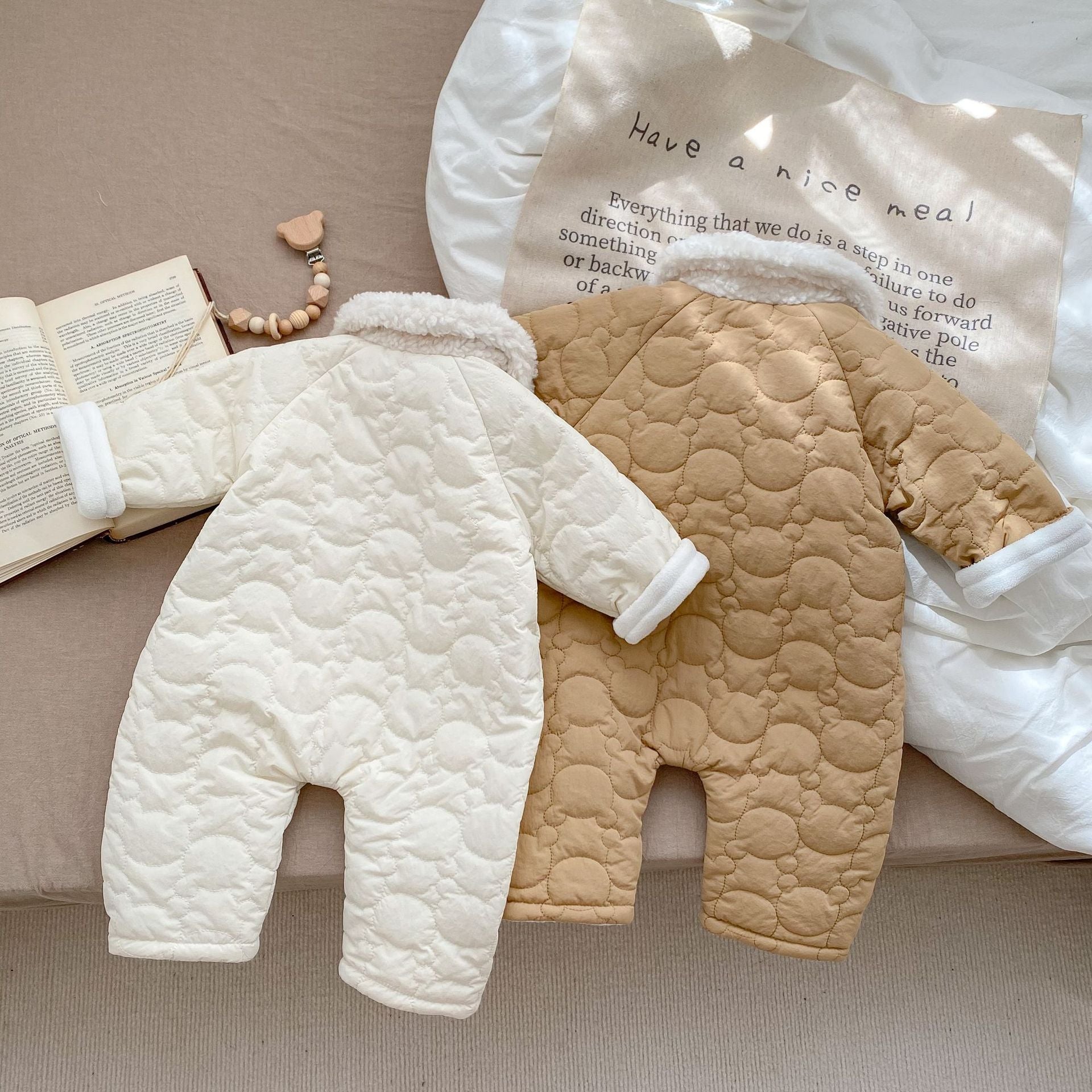 Baby Solid Color Lapel Design Quality Quilted Warm Jumpsuit My Kids-USA