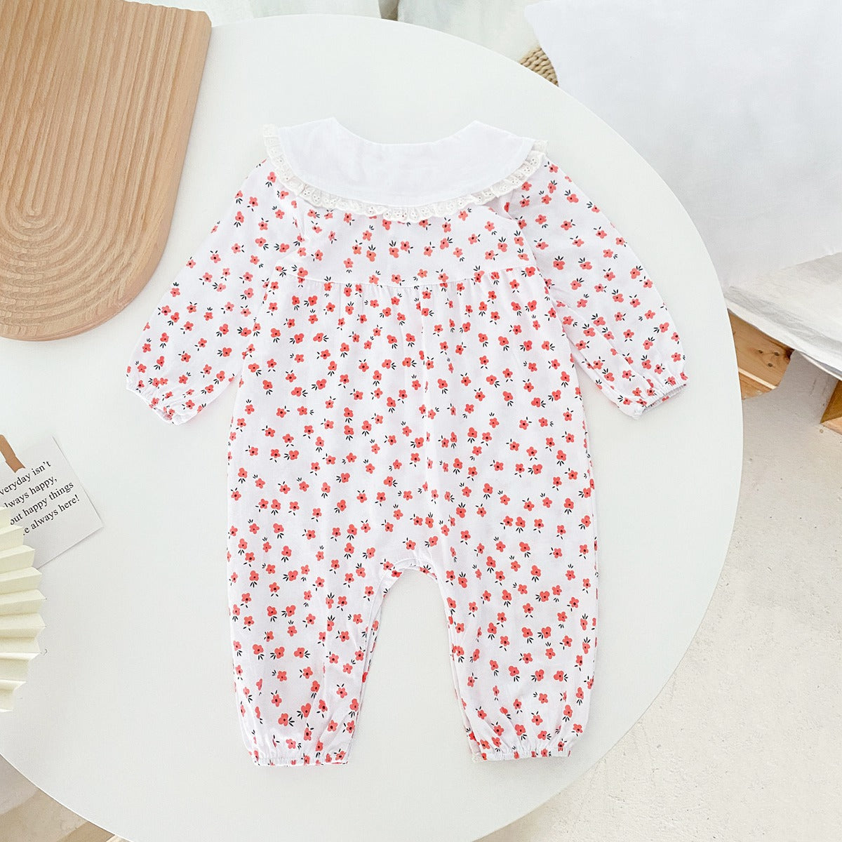 Baby Girl Ditsy Floral Print Carrot Embroidered Pattern Lapel Romper My Kids-USA