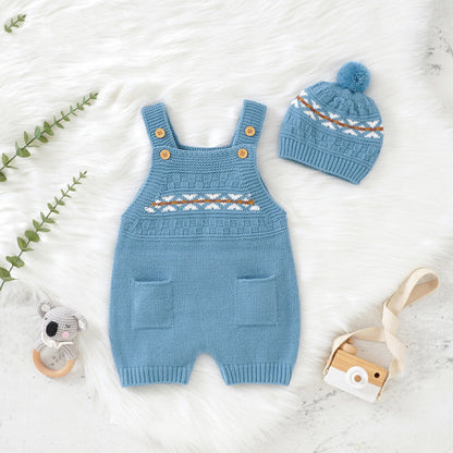 Baby Solid Color Embroidered Pattern Sling Onesies With Hat Sets