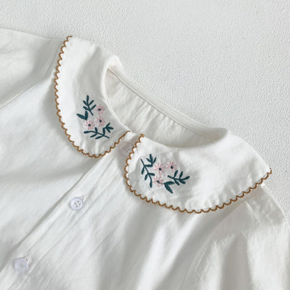 Baby Girl Embroidered Lapel Collar Long Sleeve Onesie In Spring