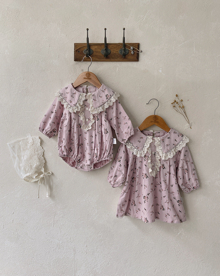Baby Girl Ditsy Flower Pattern Mesh Patchwork Design Onesies & Dress My Kids-USA