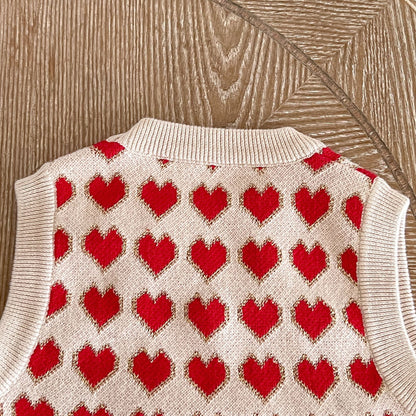 Baby Girl Heart Pattern Round Neck Sleeveless Knit Vest My Kids-USA