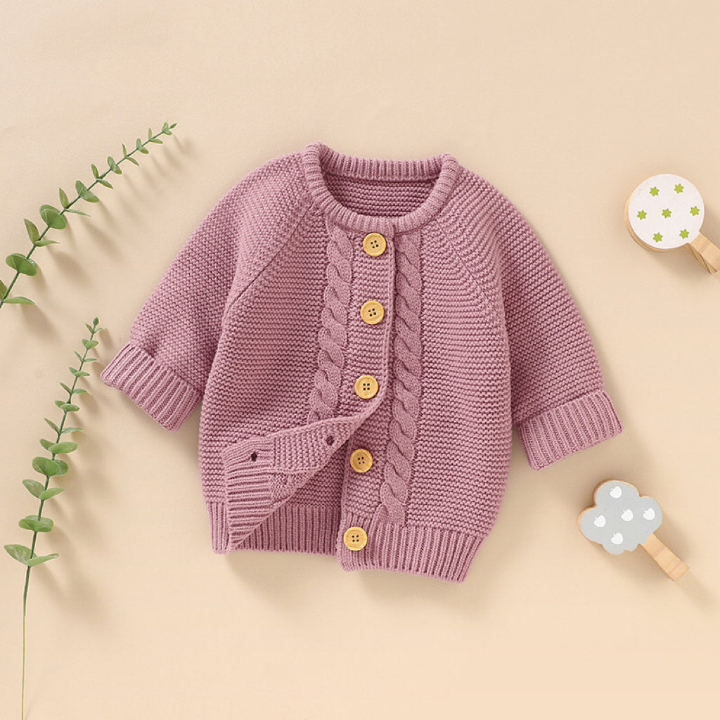 Baby Solid Color Long Sleeve Handmade Knitted Cardigan, MyKids-USA®, Baby & Toddler Outerwear, MyKids-USA - Size/Age - 59 (0-3M) - Color - Pink -  -  - JM2210072125-A