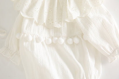 Baby Girl Solid Color Hollow Carved Pattern Ruffle Neck Onesies, MyKids-USA®, Baby One-Pieces, MyKids-USA -  -  -  -  -  -  - 