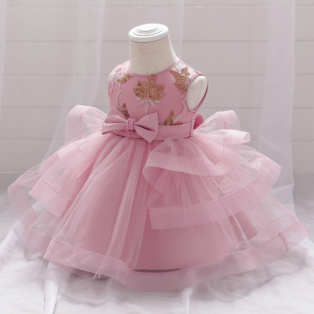 Baby Girl Sequins Patched Design Sleeveless Tutu Style Baptism Birthday Dress My Kids-USA