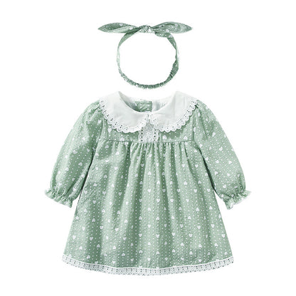 Baby Girl Heart Polka Dot Print Lace Patchwork Design Long Sleeved Dress My Kids-USA