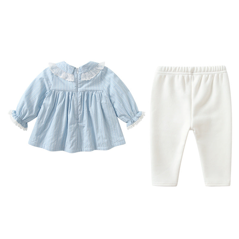 Baby Girl Solid Color Mesh Patchwork Design Shirt Combo Pants Sets My Kids-USA