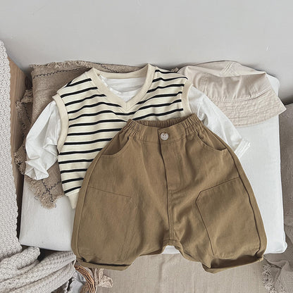 Pantalones de trabajo lavados de color liso para bebé Pantalones de zanahoria sueltos 
