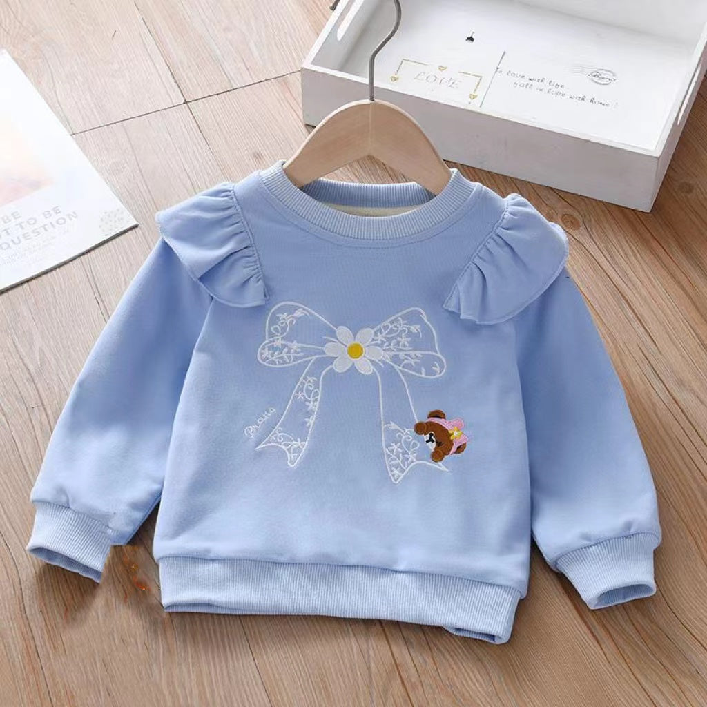 Baby Girl Embroidered Pattern Ruffle Design Fleece Thickened Hoodies, MyKids-USA®, Baby & Toddler Outerwear, MyKids-USA - Size/Age - 90 (12-24M) - Color - Blue -  -  - JM22111423332-A
