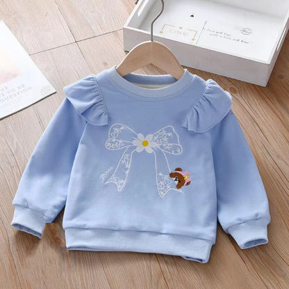 Baby Girl Embroidered Pattern Ruffle Design Fleece Thickened Hoodies, MyKids-USA®, Baby & Toddler Outerwear, MyKids-USA - Size/Age - 90 (12-24M) - Color - Blue -  -  - JM22111423332-A