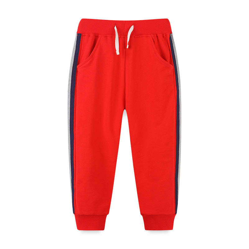 Baby Boy Striped Tape Patched Pattern Solid Color Sport Style Terry Trousers