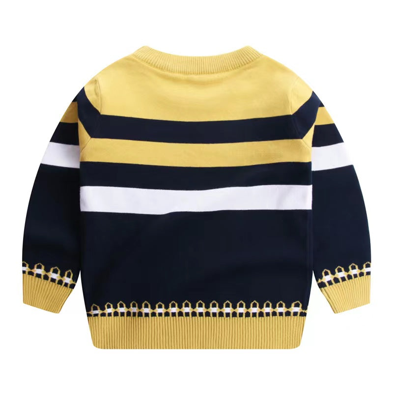 Boy Logo Patched Design Striped Pattern Fashion College Style Sweater My Kids-USA