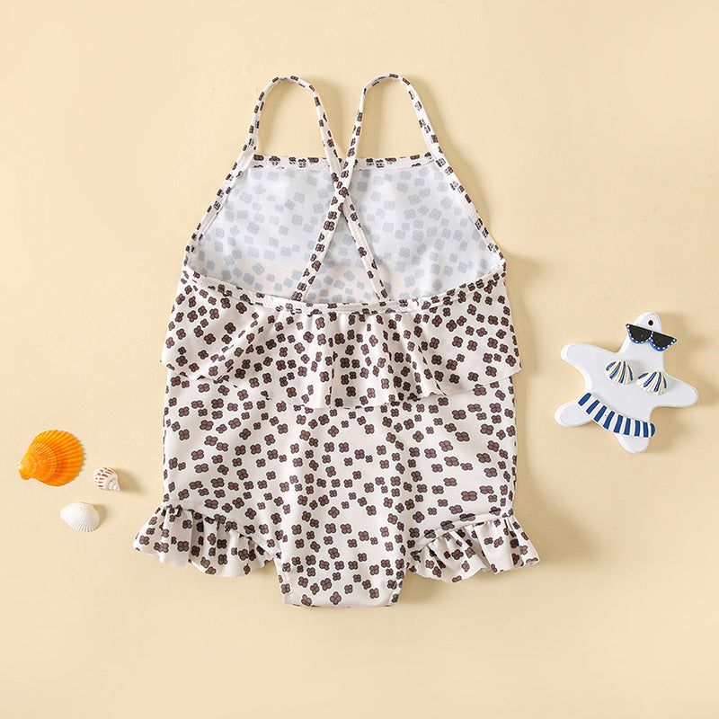 Baby Girl Floral Print Pattern Lace Design Sling Swimsuit Onesies In Summer My Kids-USA