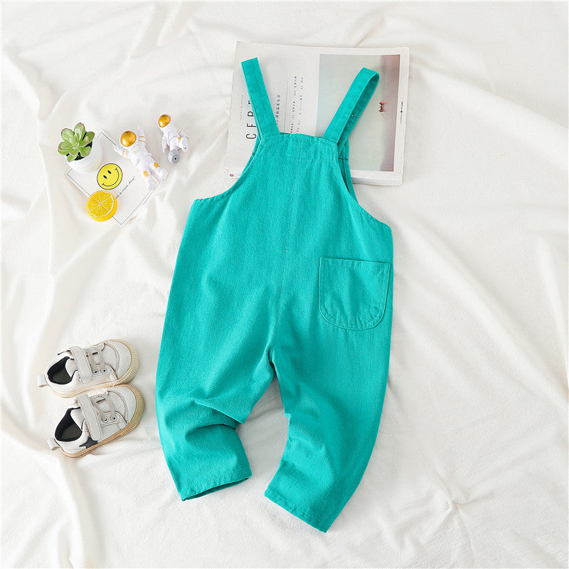 Baby Unisex Cartoon Embroideried Solid Overalls Pants