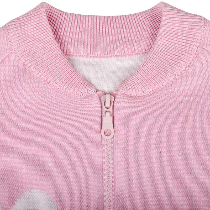 Baby Girl Cartoon Bunny Graphic Zipper Front Design Knit Coat My Kids-USA