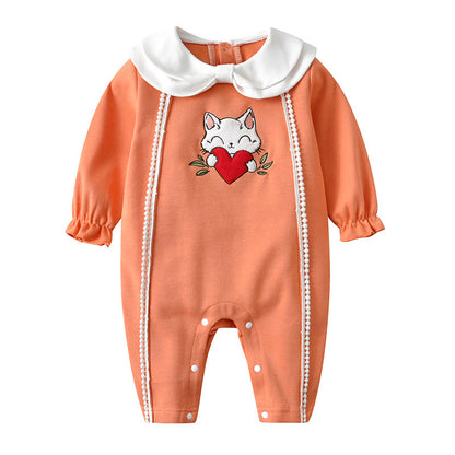 Baby Girl Heart Rabbit Embroidered Pattern Doll Neck Cute Style Rompers My Kids-USA