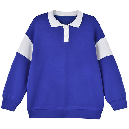 Baby Color Contrast Pattern Quarter Button Design Polo Neck Hoodie My Kids-USA