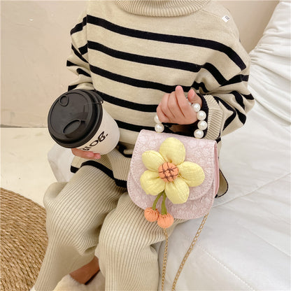 Bolsos cruzados lindos estilo Chanel con estampado floral para niñas y niños 