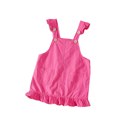 Baby Girl Solid Color Ruffle Design Short Strap Dress With Pocket My Kids-USA