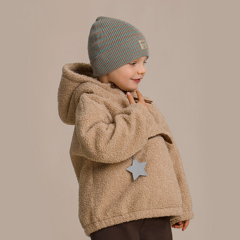Abrigo con capucha de invierno con patrón de peluche para niños 