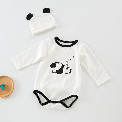 Baby 1pcs Cartoon Graphic Soft Cotton Long Sleeves Bodysuit With Hats My Kids-USA