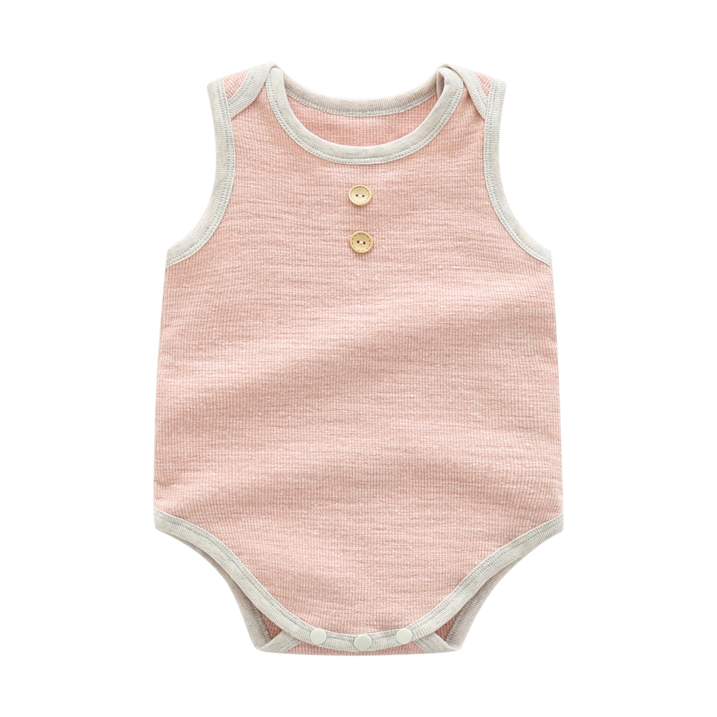 Baby Boy Solid Color Neck Buttoned Design Sleeveless Round Collar Onesies