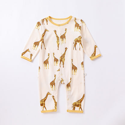 Baby Animal Print Pattern Full Button Design Cotton Romper My Kids-USA