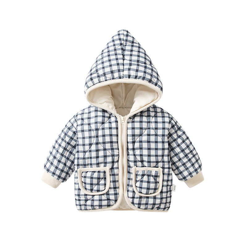 Baby Girl Plaid Pattern Zipper Front Design Thickened Jacket In Winter My Kids-USA