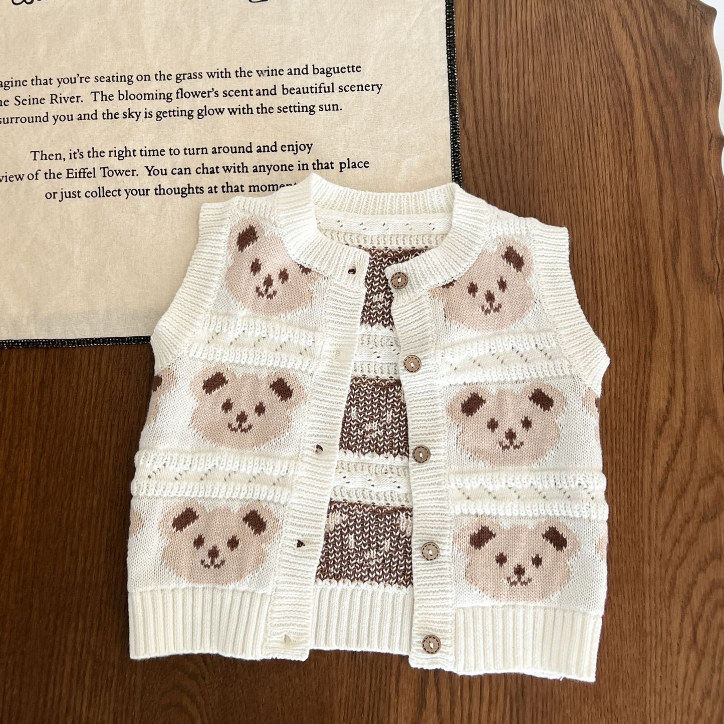 Baby Bear Pattern Single Breasted Design Vest Knit Cardigan My Kids-USA