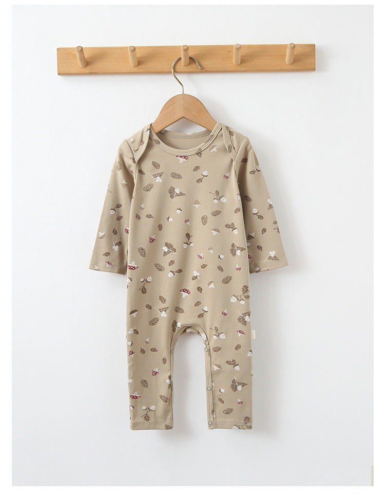 Baby Print Pattern Envelope Neckline Long Sleeved Soft Rompers Home Clothes My Kids-USA