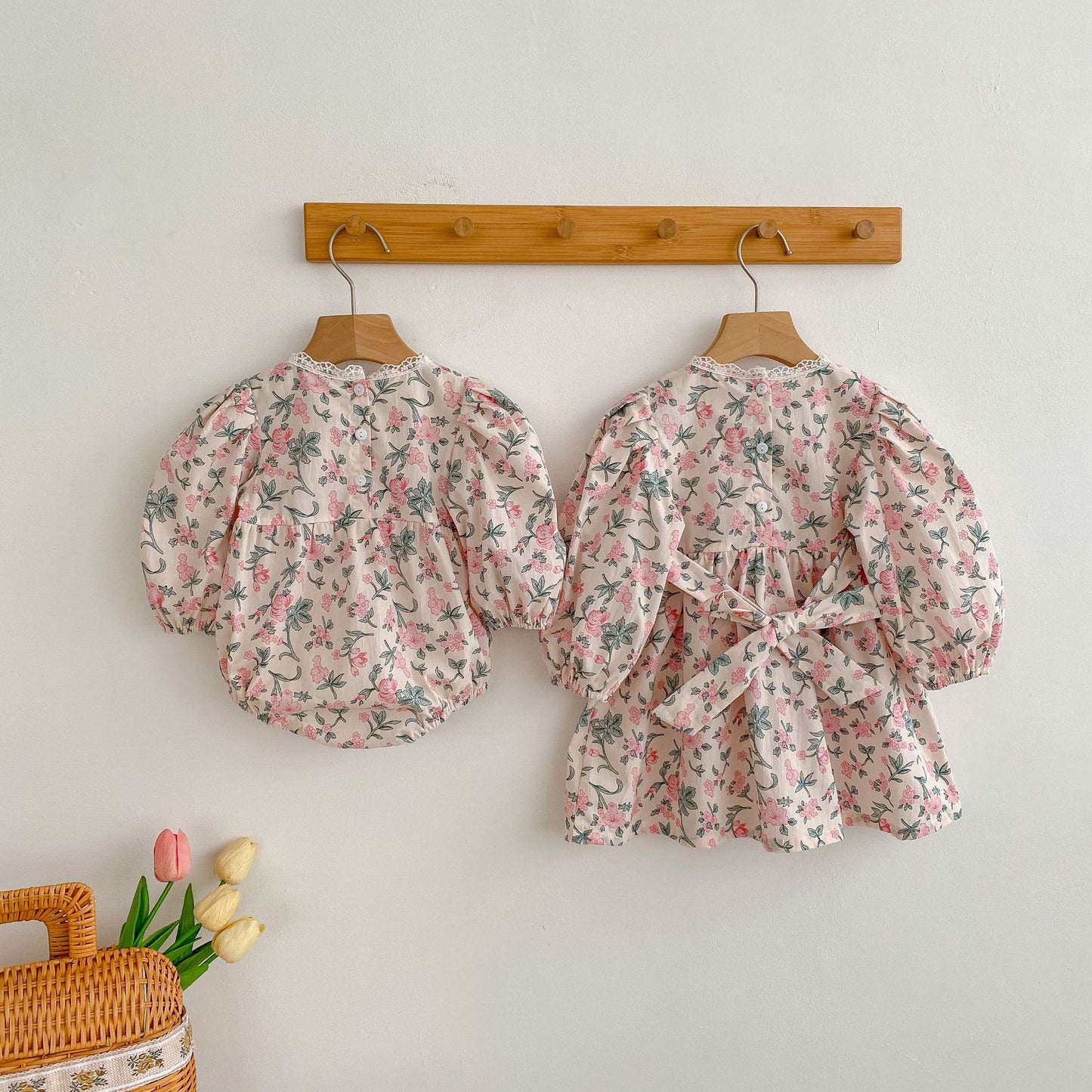 Baby Girl Flower Print Pattern Mesh Patchwork Design Onesies &amp; Dress 