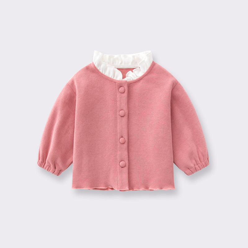Baby Girl Solid Color Ruffle Neck Single Breasted Design Coat My Kids-USA