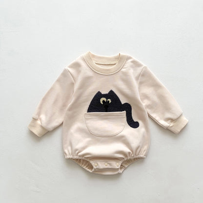 Baby Solid Color Cartoon Embroidered Design Long Sleeve Triangle Onesies