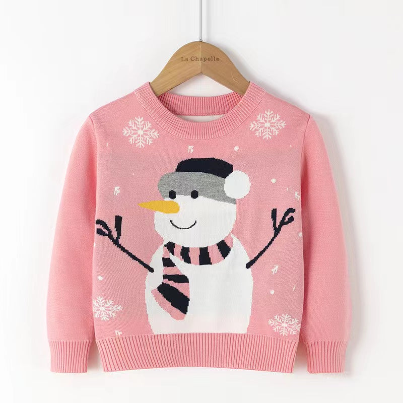 Kids Unisex Snowman Pattern Knitwear, MyKids-USA®, Baby & Toddler Tops, MyKids-USA - Size/Age - 100 (2-3Y) - Color - Pink -  -  - SH2211301201-B.
