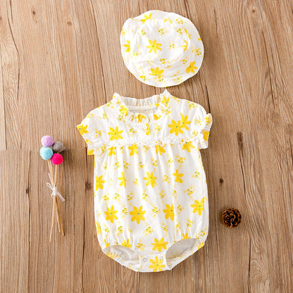 Baby Girl Floral Print Lace Patchwork Ruffle Design Onesies My Kids-USA